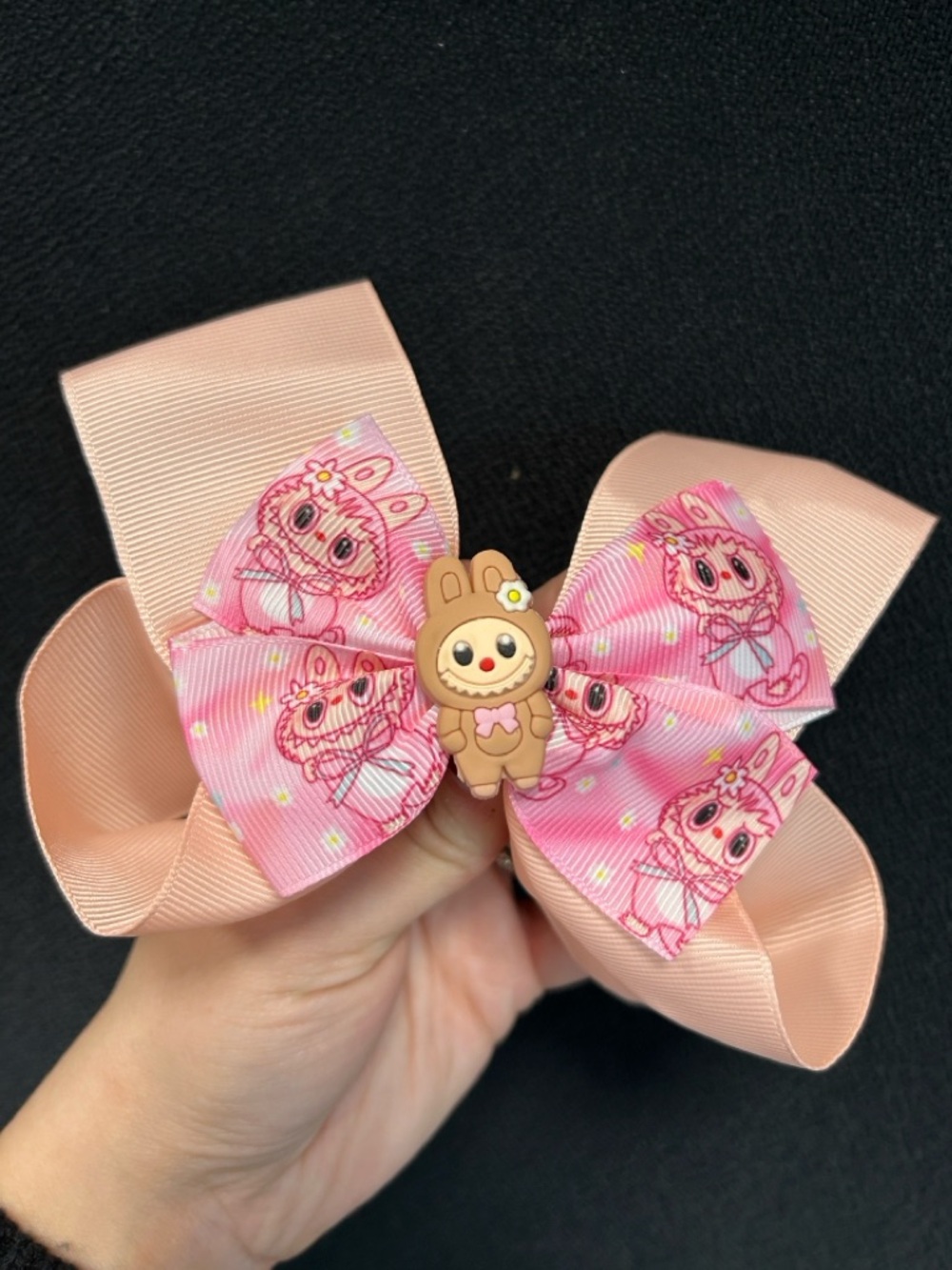 Fuzzy Monster Pink Double Hair Bow for Kids